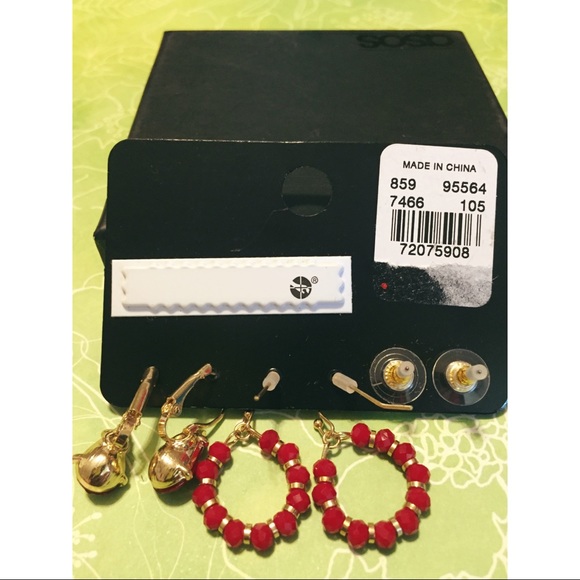 3-Piece Red Gemstone and Beaded Earring Set - Picture 4 of 5